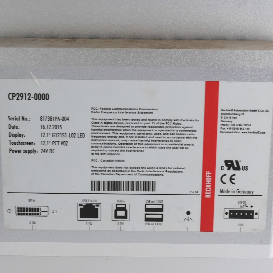 Beckhoff CP2912-0000 12.1" Touch Screen Display 2015 24VDC CP29120000