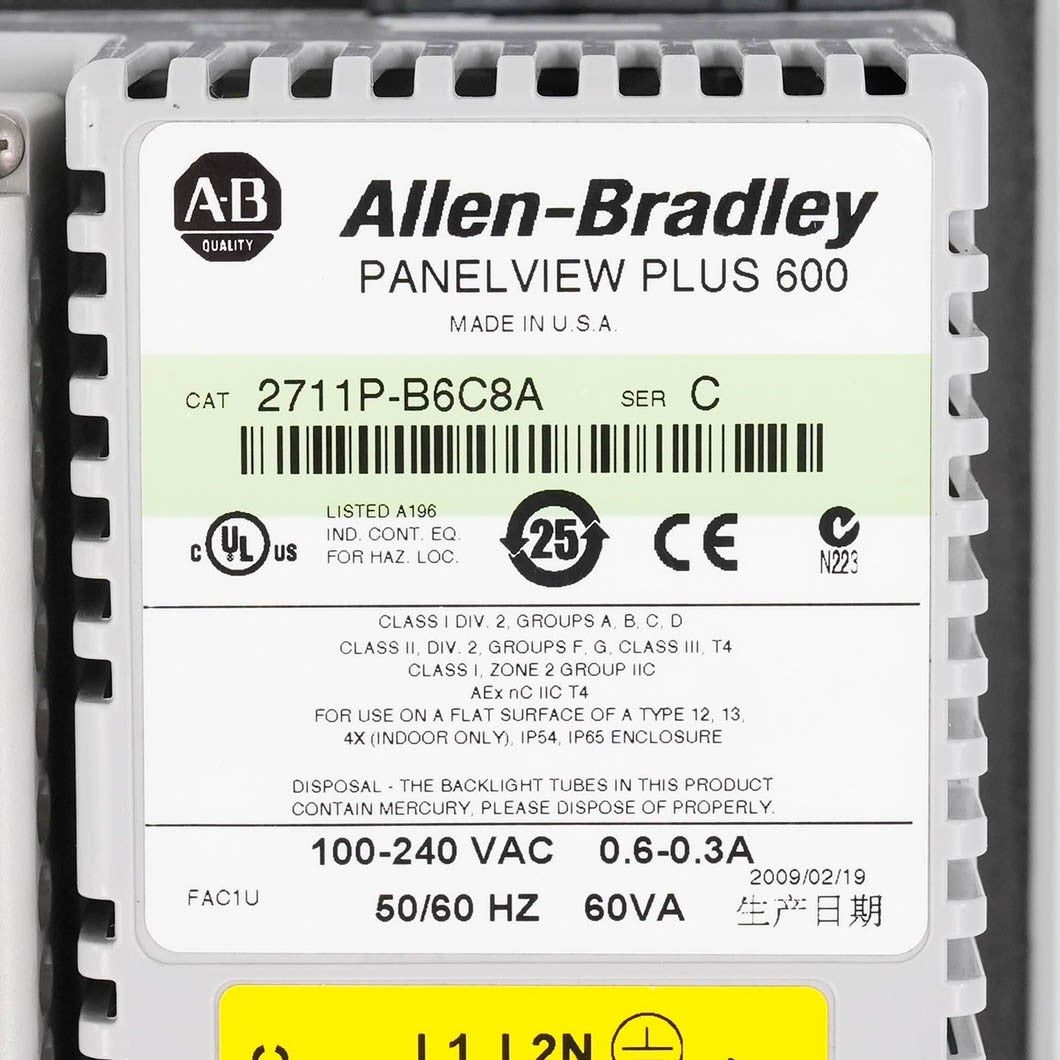 Allen Bradley 2711P-B6C8A Ser C PanelView Plus 600 Color Key/Touch 100-240VAC