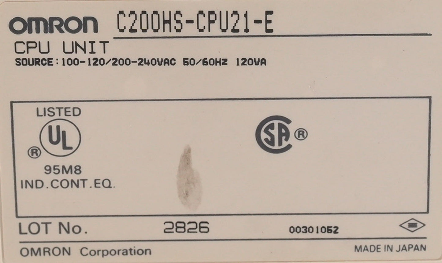 Omron C200HS-CPU21-E Sysmac C200H PLC CPU Processor Module C200HSCPU21E