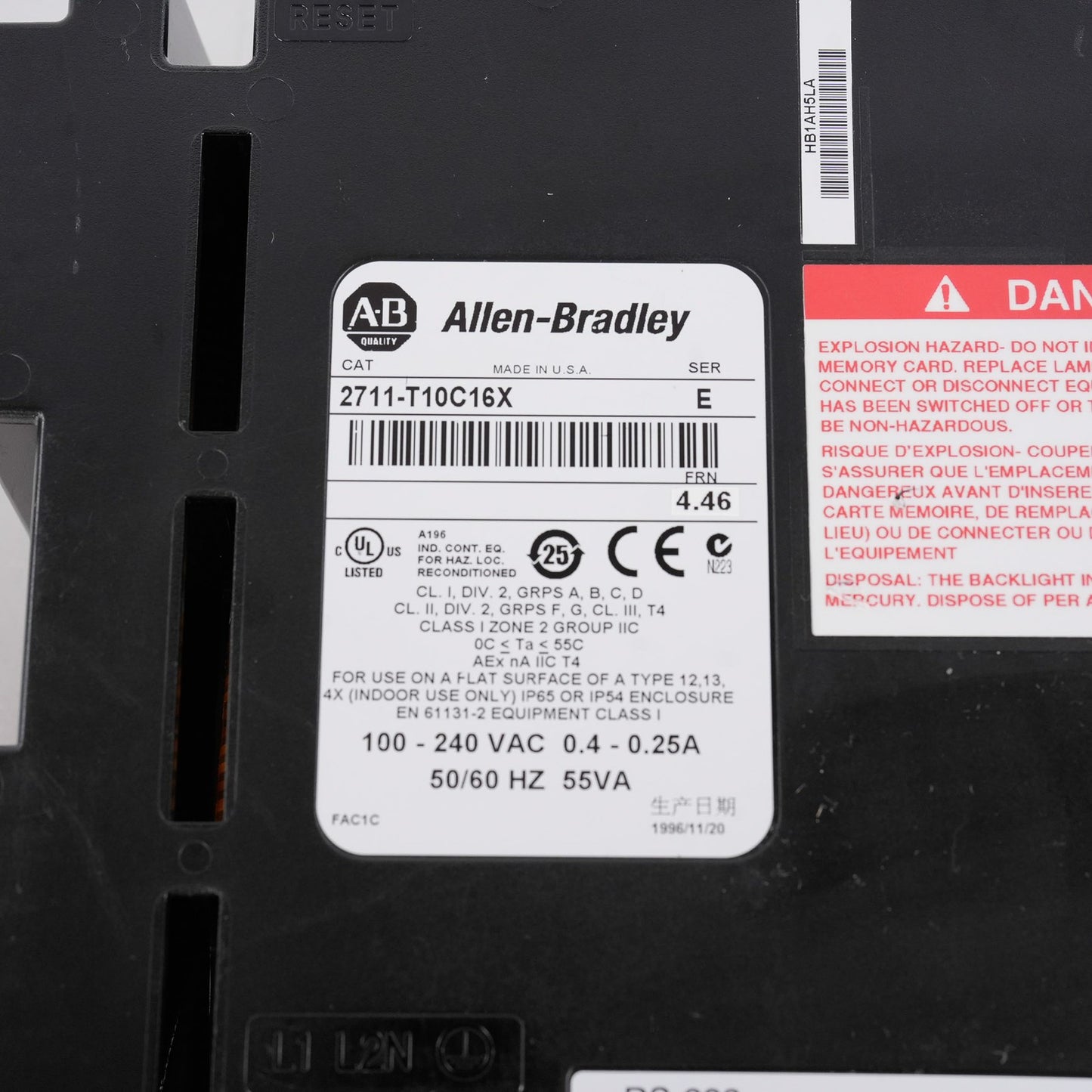 Allen Bradley 2711-T10C16 /E PanelView 1000 Display Terminal 2711-T10C16X Refurb