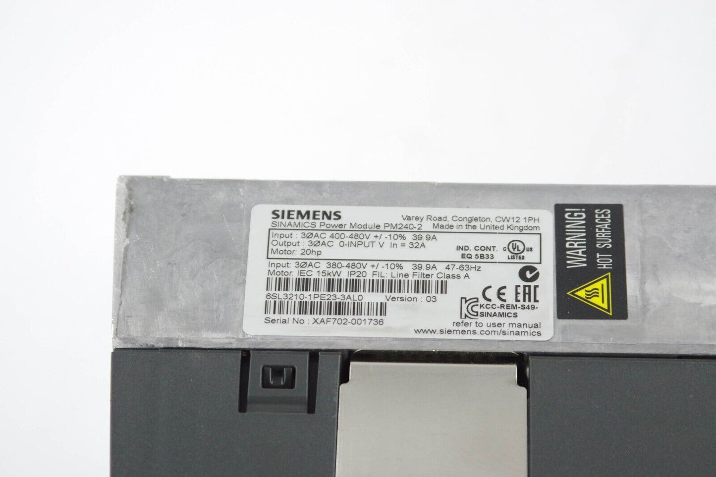 Siemens 6SL3210-1PE23-3AL0 / 6SL32101PE233AL0 Sinamics Power Module PM240-2