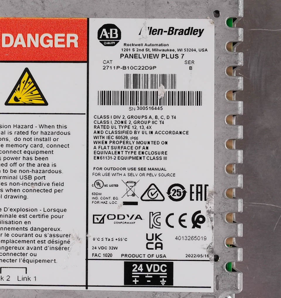 Allen Bradley 2711P-B10C22D9P PanelView Plus 7 10.4in HMI 24V 2711PB10C22D9P /B
