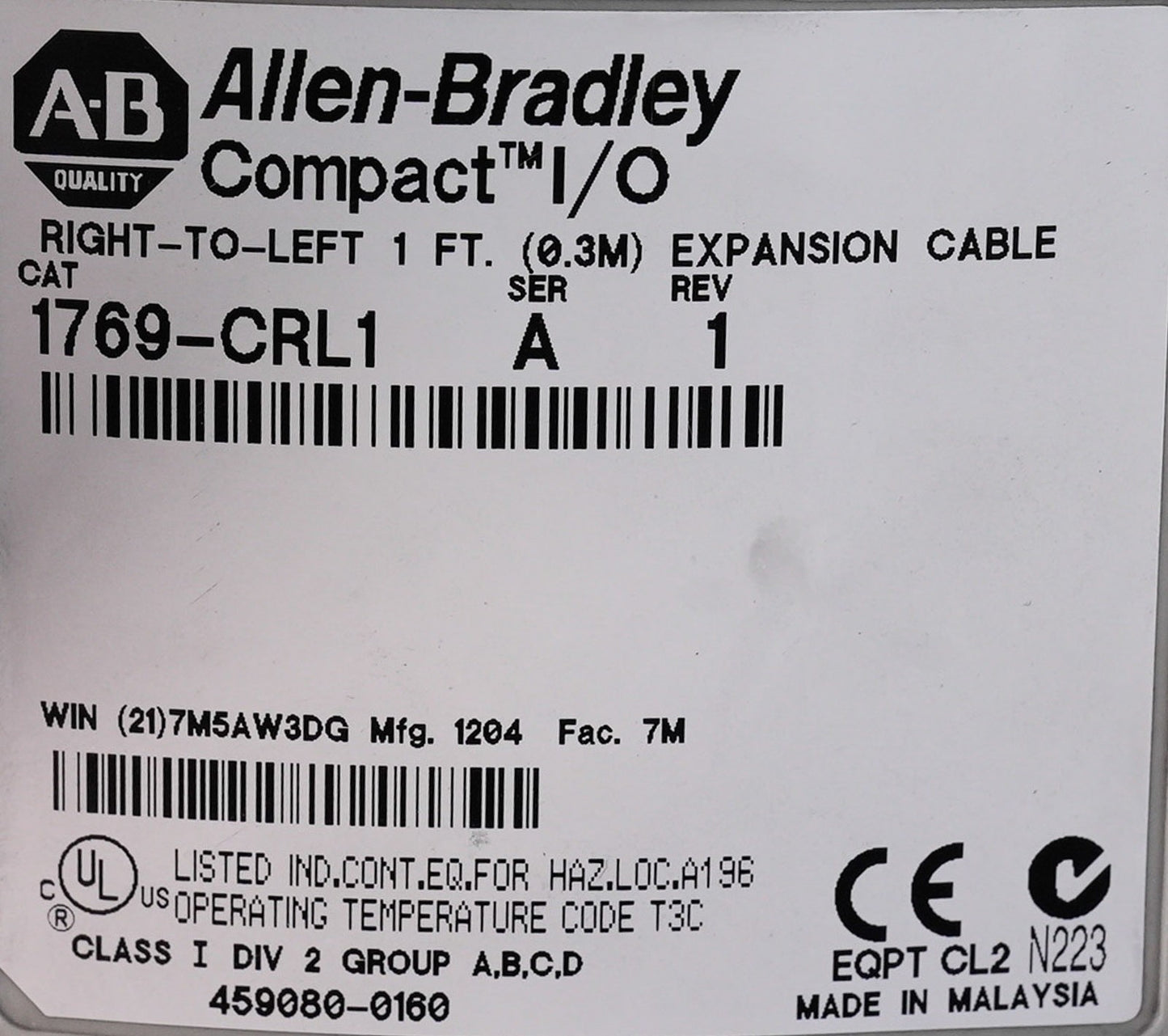 Allen Bradley 1769-CRL1 /A Right-to-Left Expansion Cable 1ft 1769CRL1