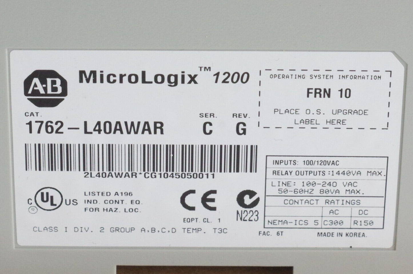 Allen Bradley MicroLogix 1200 1762-L40AWAR /C 40 Point Controller - Refurbished