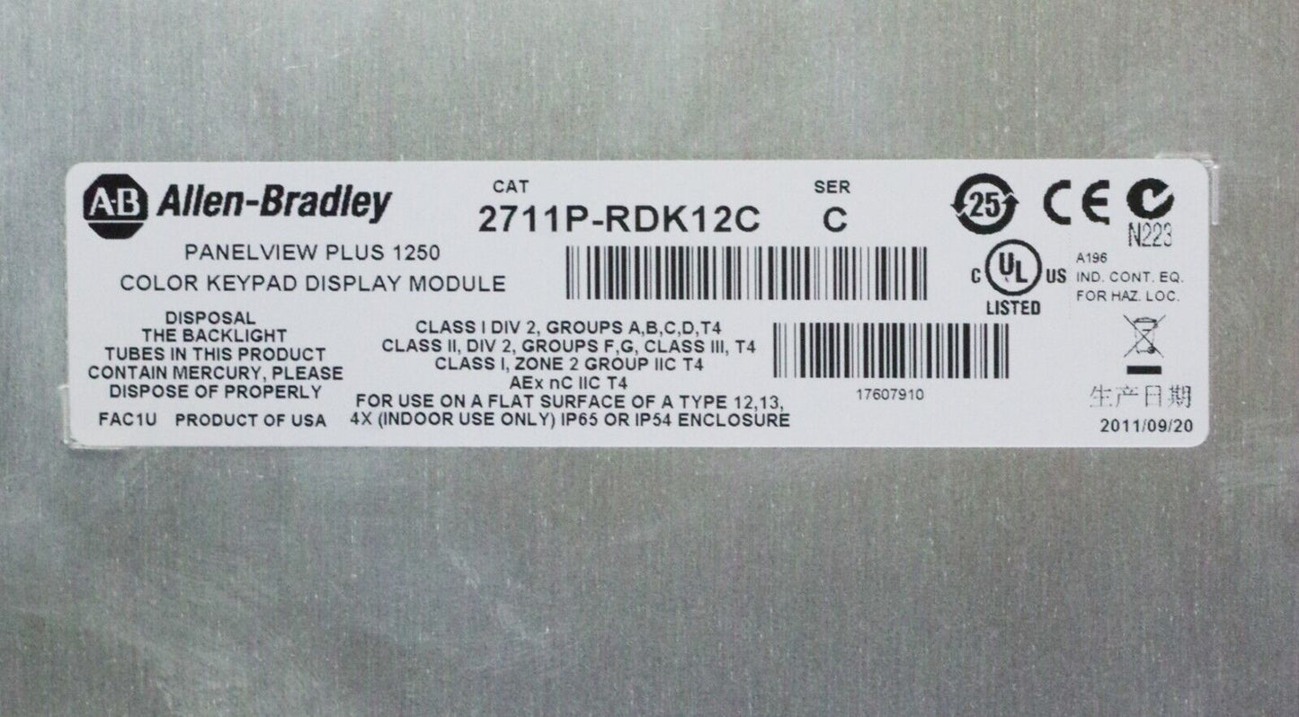 Allen Bradley 2711P-K12C4A1 /A Panelview Plus 1250 w/ 2711P-RP1A Ser G + RDK12C