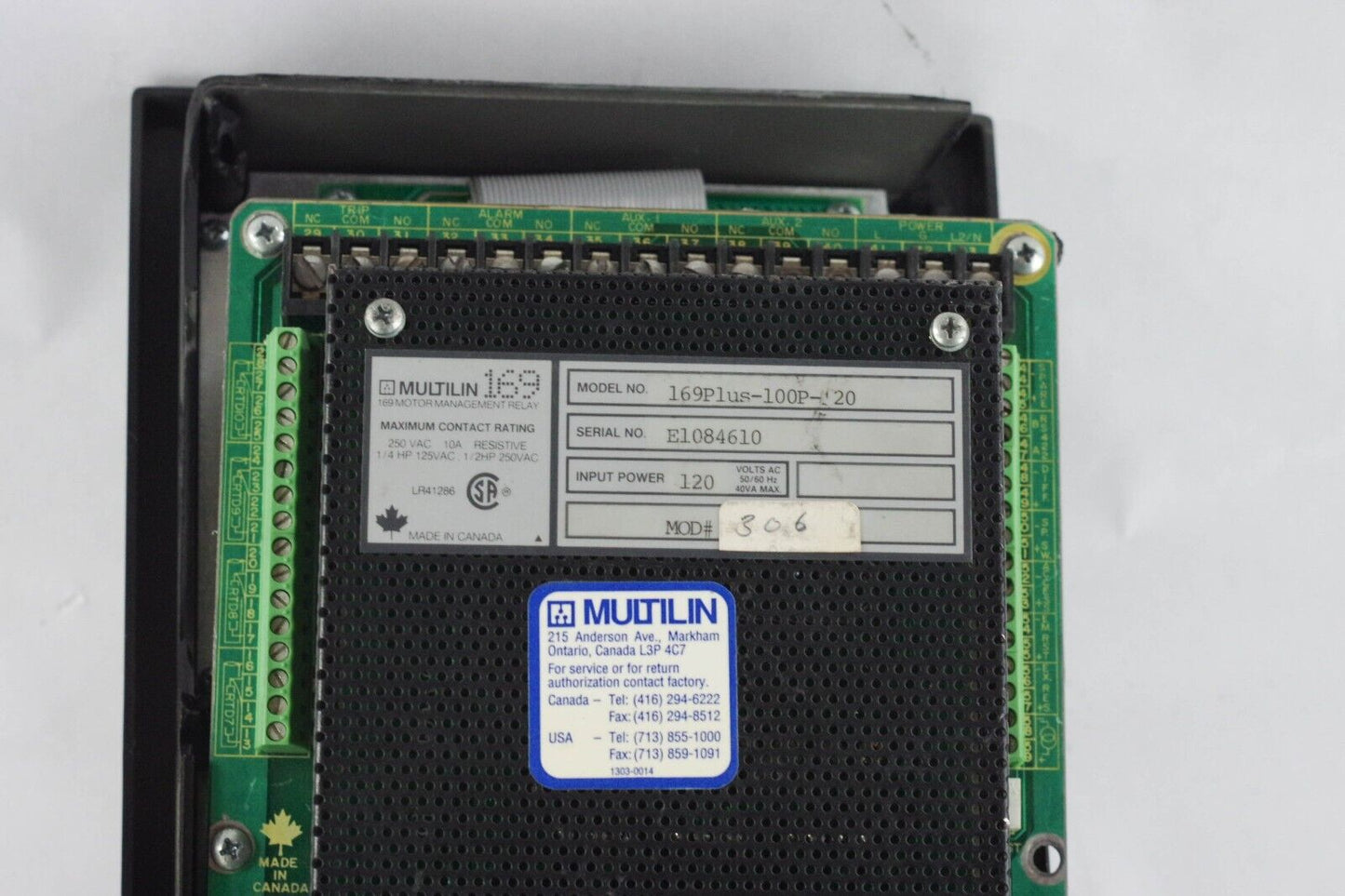 MULTILIN 169 Motor Management Relay 169PLUS-100P-120 FOR PARTS/REPAIR