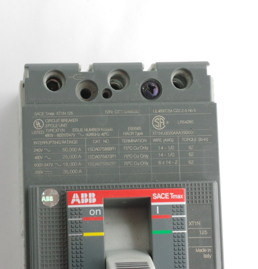 ABB XT1N 125 Sace Tmax Circuit Breaker 3-Pole XT1NU3020AAA000XXX