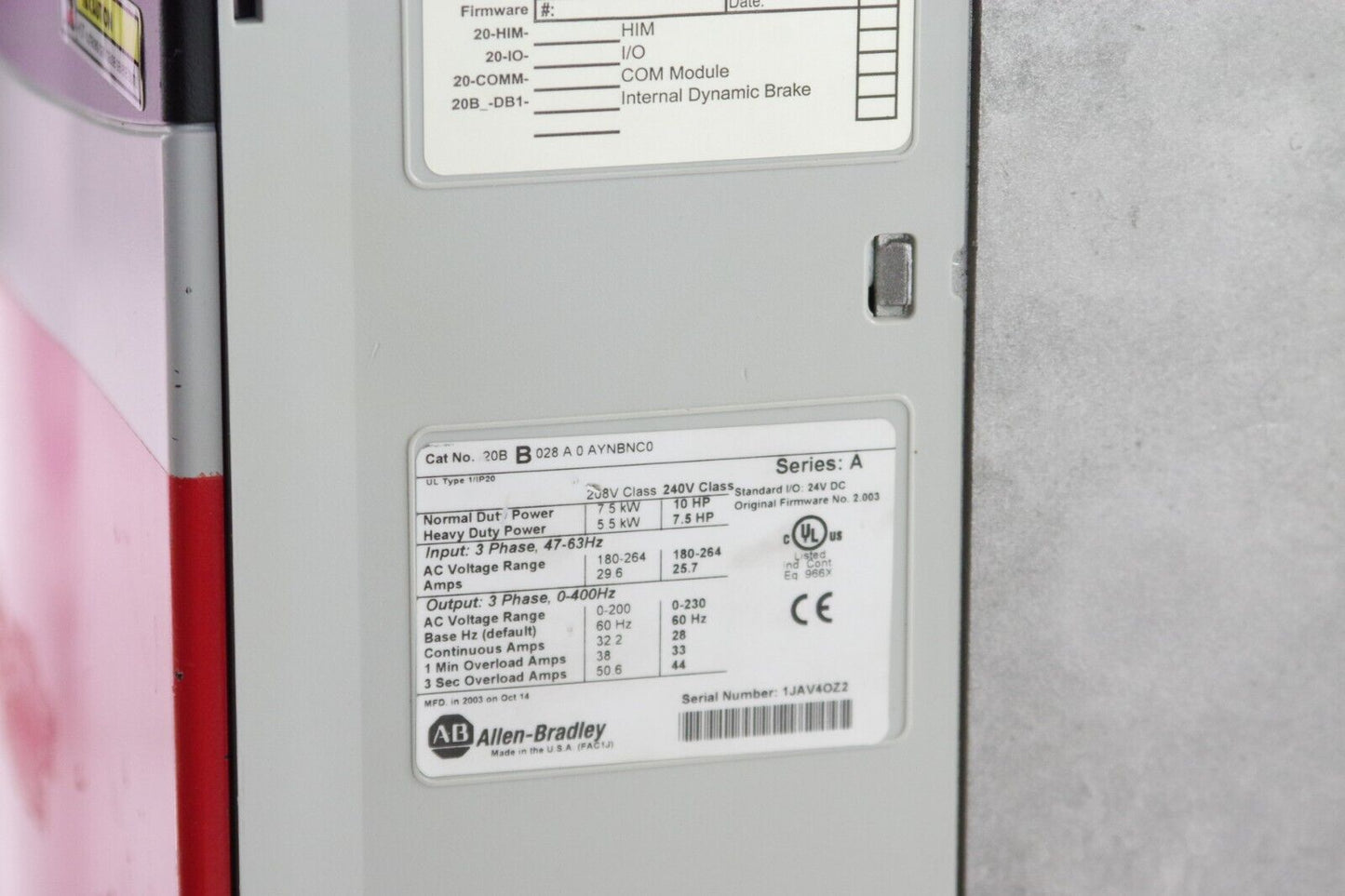 Allen Bradley PowerFlex 700 10HP VFD 20BB028A0AYNBNC0 240V + 1 Year Warranty