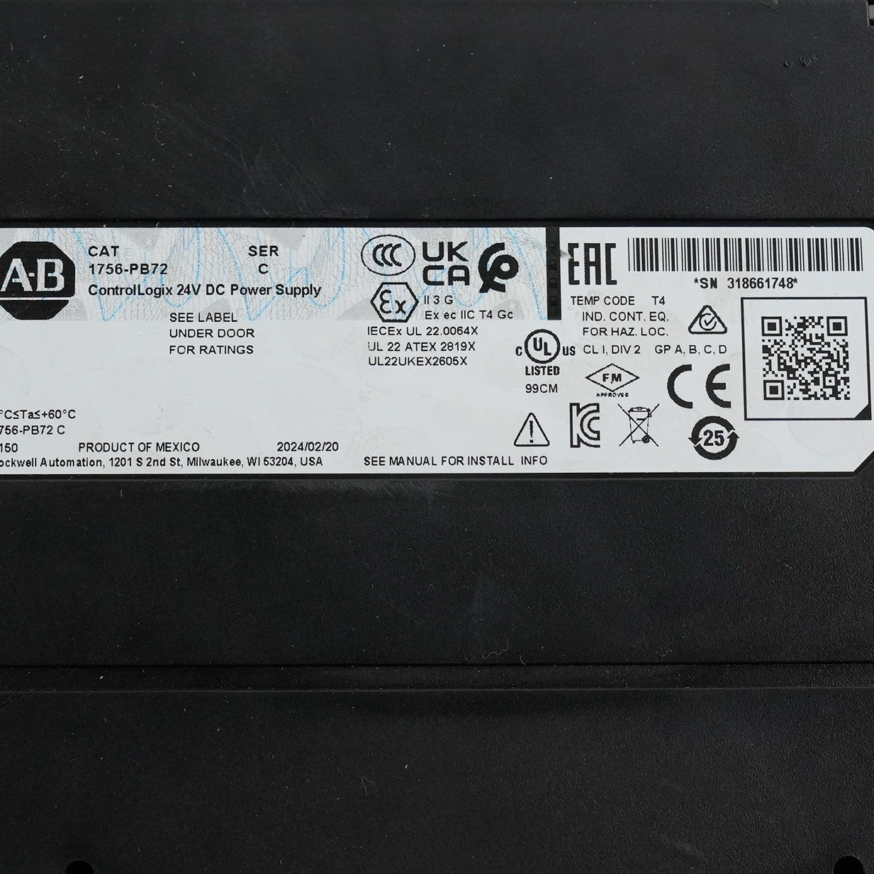 Allen Bradley Control Logix 1756-PB72 /C 24VDC Power Supply 1756PB72