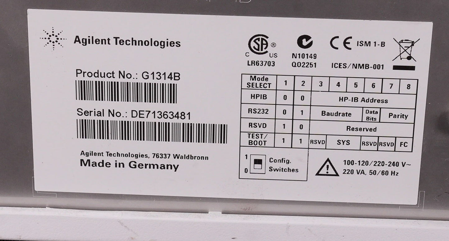 Agilent G1314B 1200 Series VWD Variable Wavelength Detector Untested