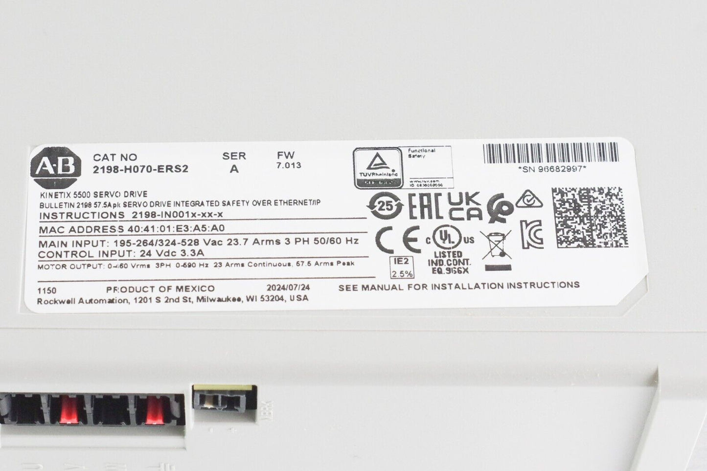 2024 Allen Bradley 2198-H070-ERS2 Ser A Kinetix 5500 Servo Drive - Open Box