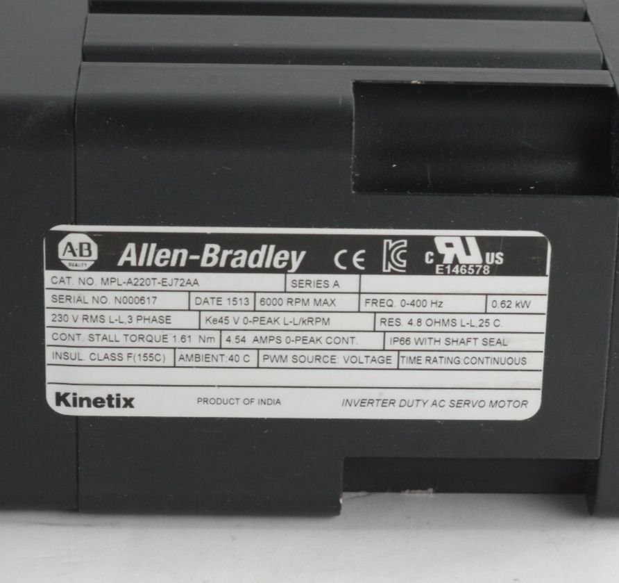 Allen Bradley MPL-B220T-EJ72AA /A Servo Motor 6000RPM 0.62kW 3-Phase - Installed
