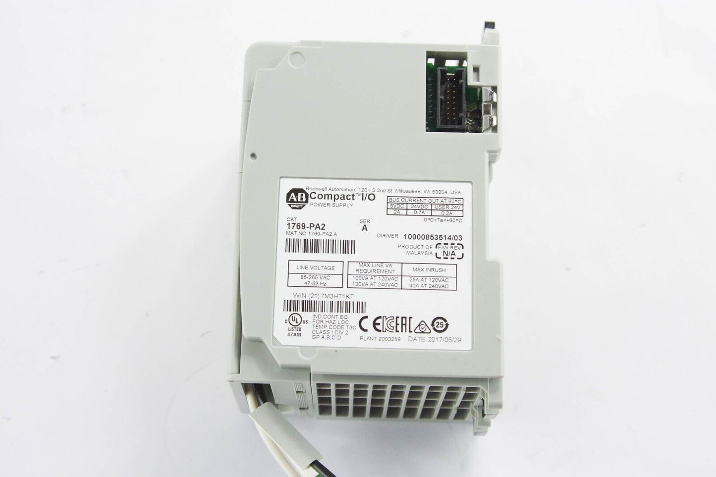 Allen Bradley 1769-PA2 Ser A Micrologix Compact I/O Power Supply - Lightly Used