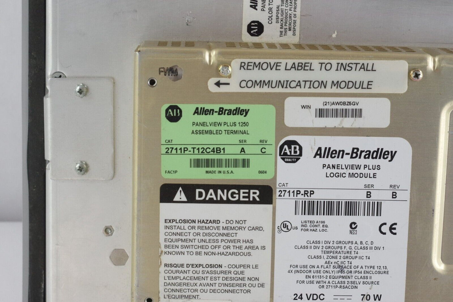 Allen Bradley 2711P-T12C4B1 Ser A Rev C PanelView Plus 1250 + 2711P-RP1 Logic