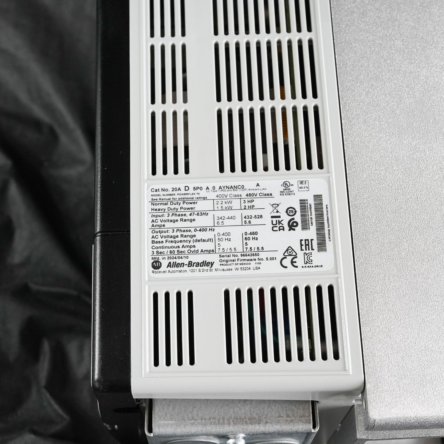 Allen Bradley 20AD5P0A0AYNANC0 /A PowerFlex70 3-Ph Drive - Without Origal Box