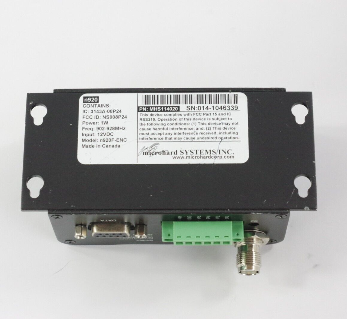 Microhard Systems n920 MHS114020 1W 902-928Mhz 12VDC n920F-ENC