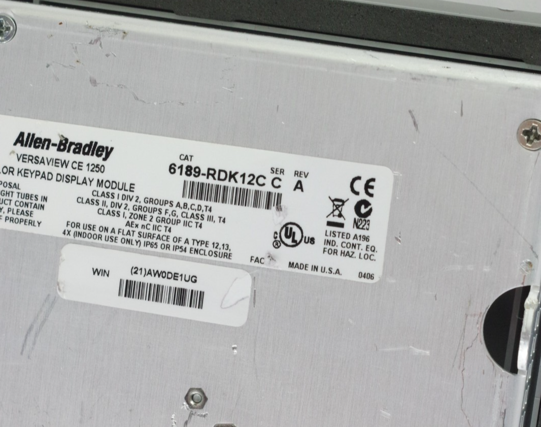 Allen Bradley 6189-RDK12C /C Rev A Versaview CE Panelview Display - Refurbished