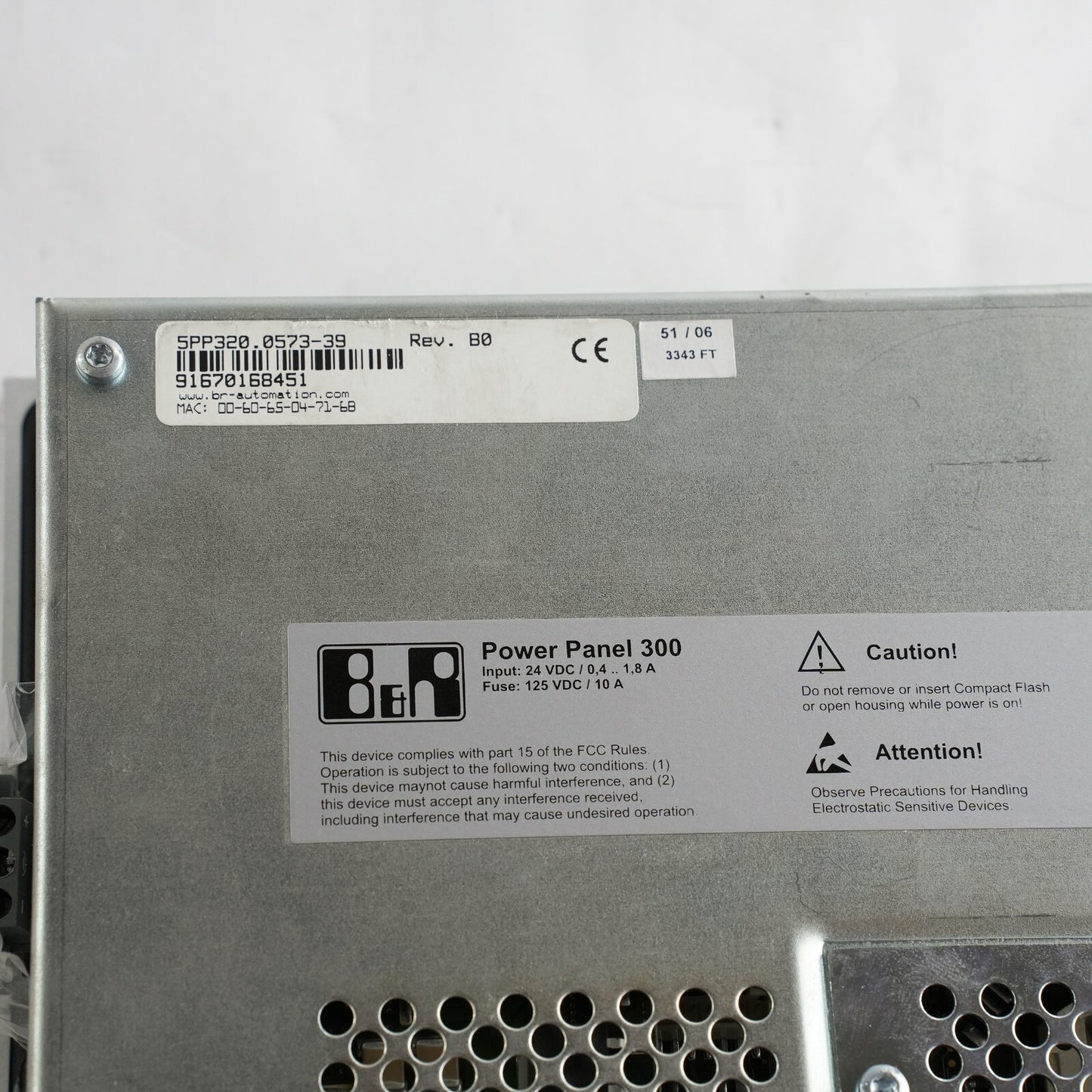 B&R Automation 5PP320.0573-39 / 5PP320057339 Rev B0 Power Panel 300 Lightly Used