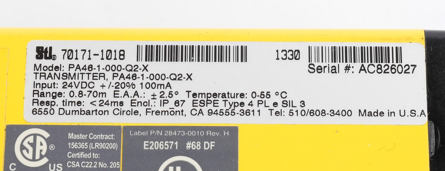 STI PA46-1-000-Q2-X Perimeter Access Safety Light Curtain PA461000Q2X
