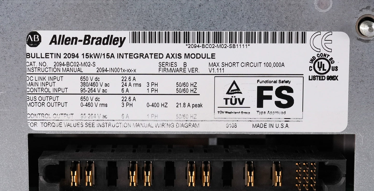 Allen Bradley 2094-BC02-M02-S /B Kinetix 6000 Integrated Axis Module 15kW/15A