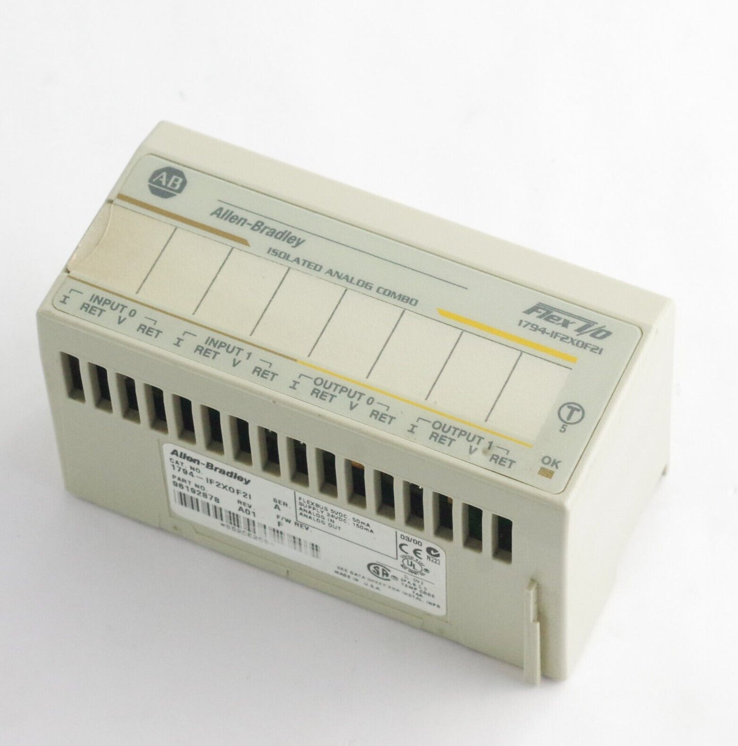 Allen Bradley 1794-IF2X0F2I Ser A F/W REV. F REV A01 Flex I/O Isolated Analog