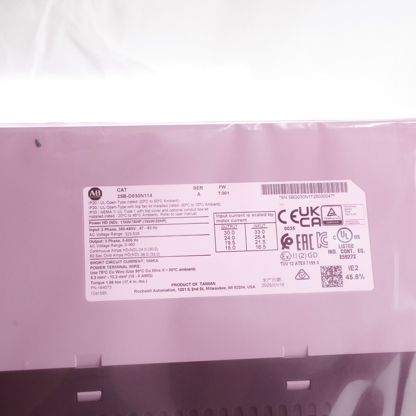 Allen Bradley 25B-D030N114 /A PF 525 Drive 480V 20HP - Open Box