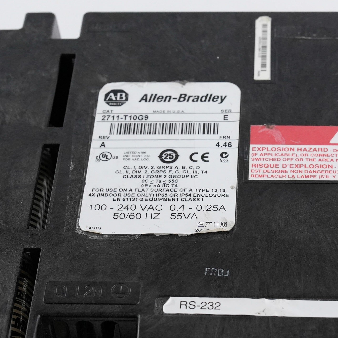 Allen Bradley 2711-T10G9 /E Rev A PanelView 1000 Touch Panel Grayscale 10''