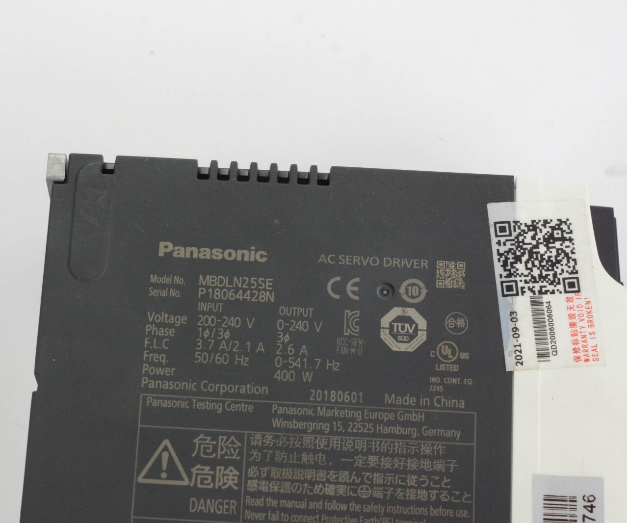 Panasonic MINAS A6S Series Servo Driver MBDLN25SE 220VAC 1PH 3PH 400W