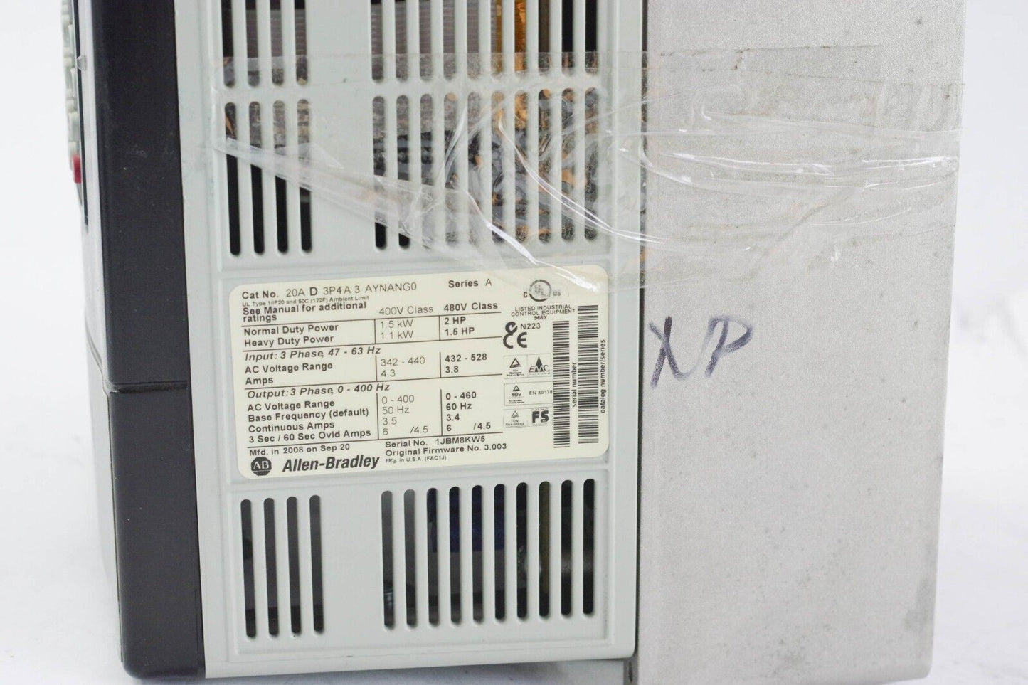 ALLEN BRADLEY POWERFLEX 70 20AD3P4A3AYNANG0 2HP - For Parts Or Repair