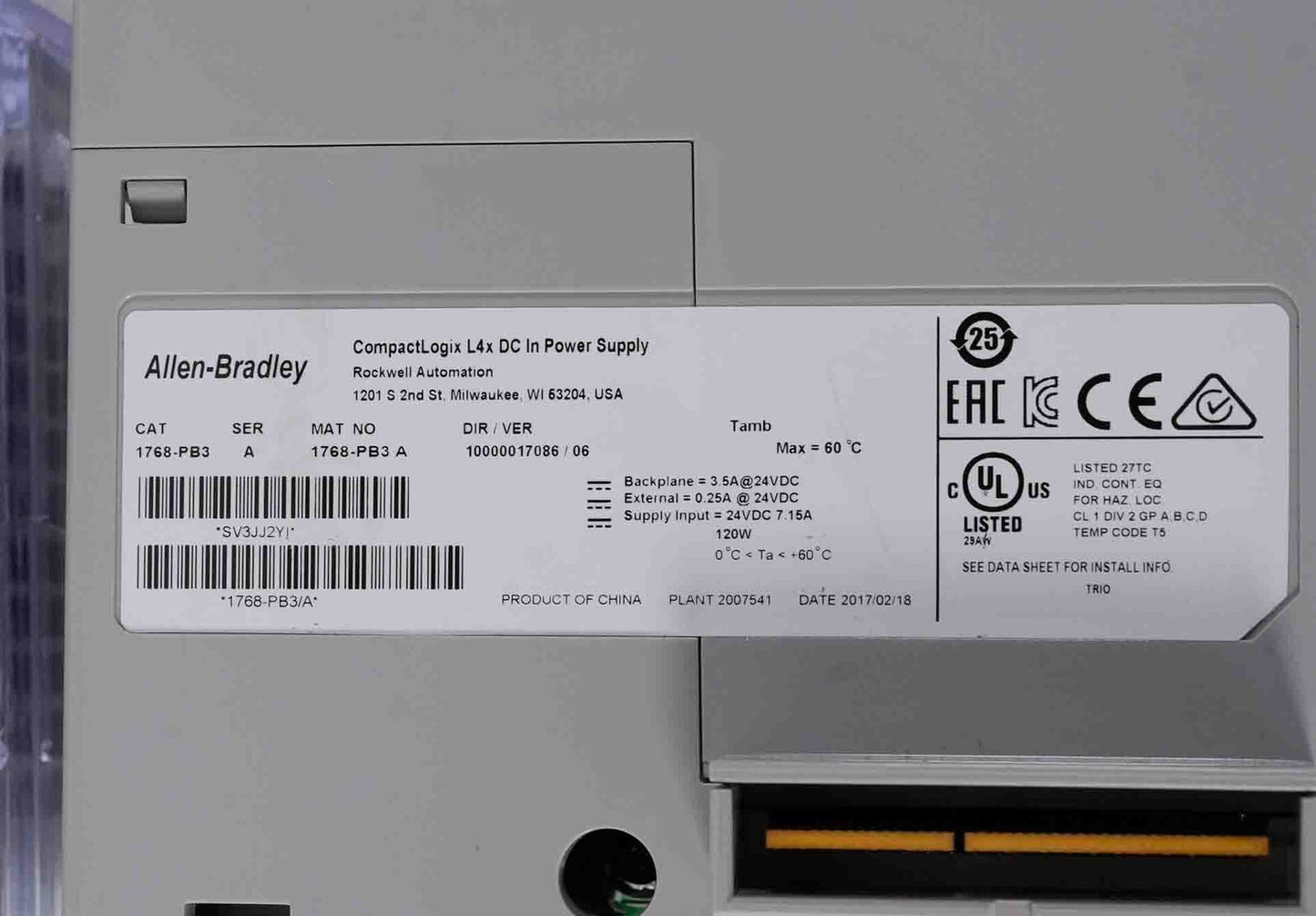 Allen Bradley 1768-PB3 /A CompactLogix L4x DC In Power Supply 1768PB3 + Warranty