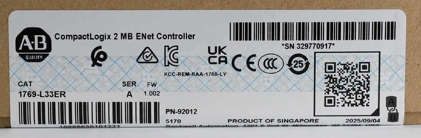 Allen Bradley 1769-L33ER /A CompactLogix 2MB ENet Controller 2025 Sealed Surplus