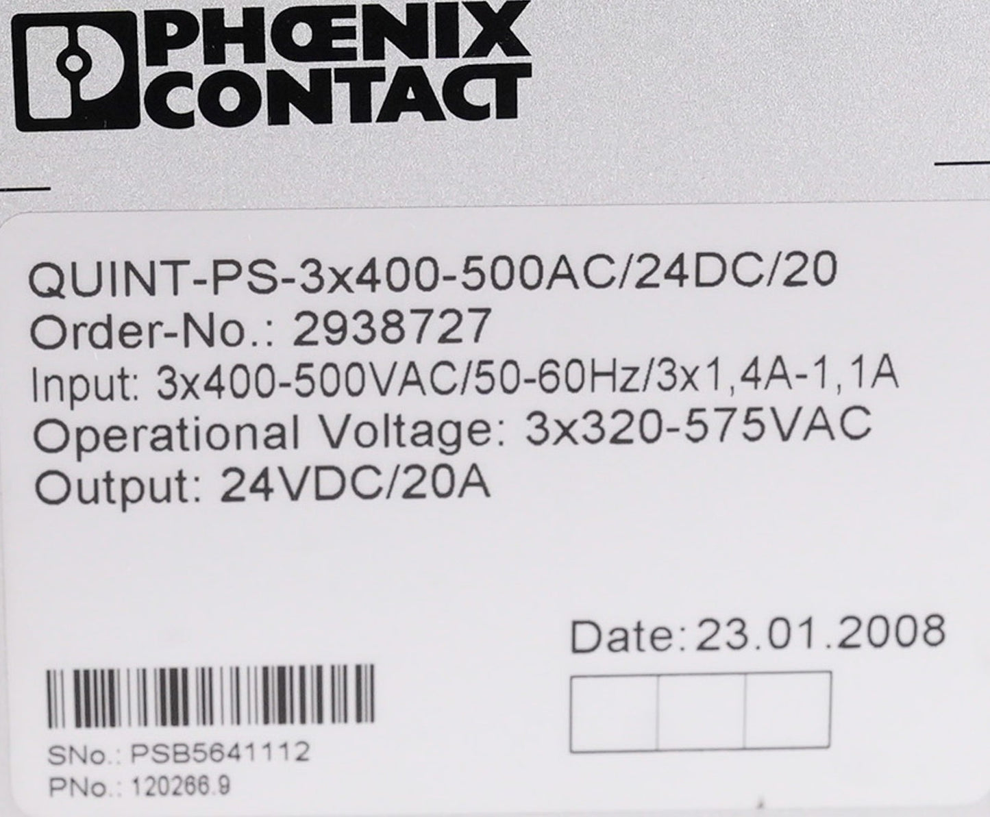 Phoenix Contact QUINT-PS-3x400-500AC/24DC/20 Power Supply 24VDC 20A 2938727