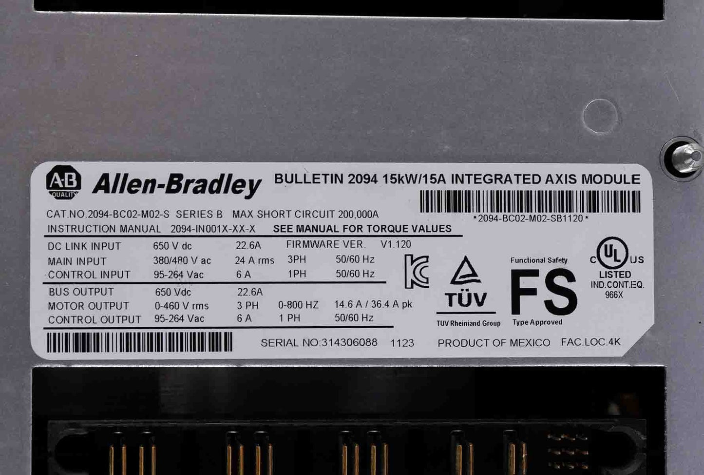 Allen Bradley 2094-BC02-M02-S /B Kinetix 6000 Integrated Axis Module 15kW 15A