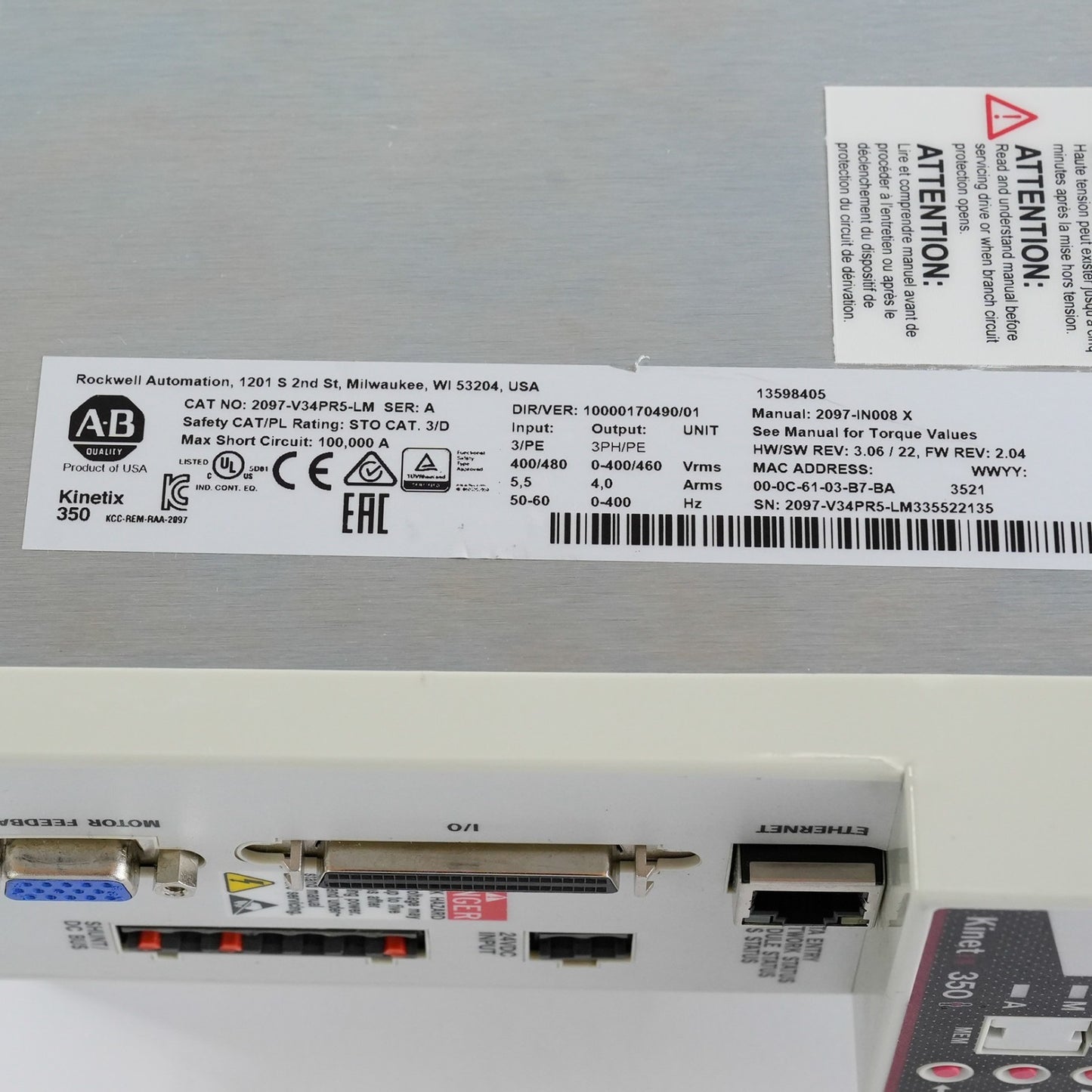 Allen Bradley 2097-V34PR5-LM /A 400/480VAC Kinetix 350 Servo Drive - Refurbished