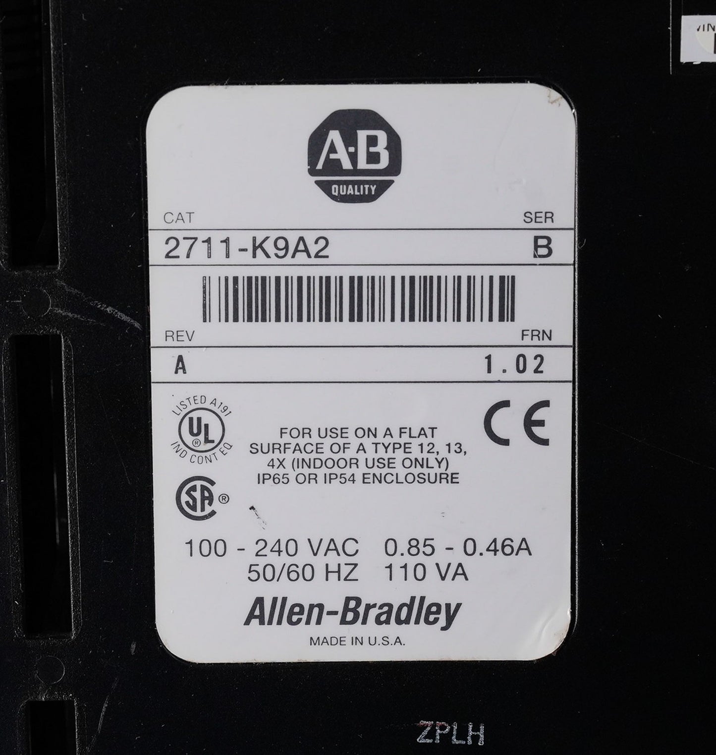 Allen Bradley 2711-K9A2 /B Rev A FRN 1.02 PanelView 900 Display Panel 2711K9A2