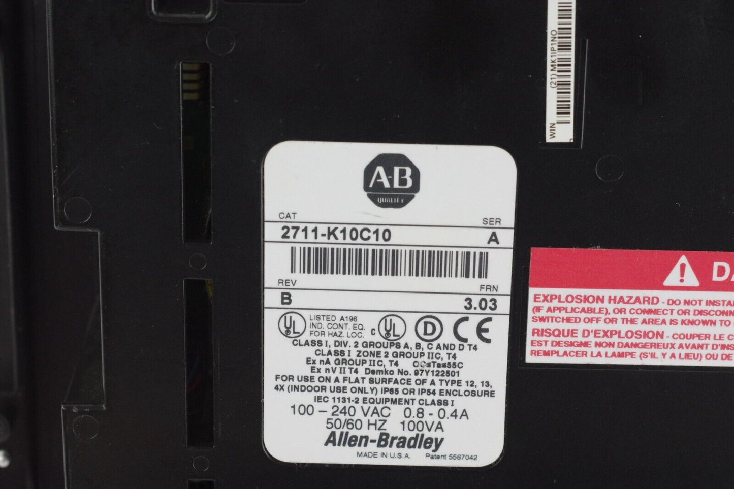 Allen-Bradley 2711-K10C10 Ser A Rev B FRN 3.03 Panelview 1000 Terminal