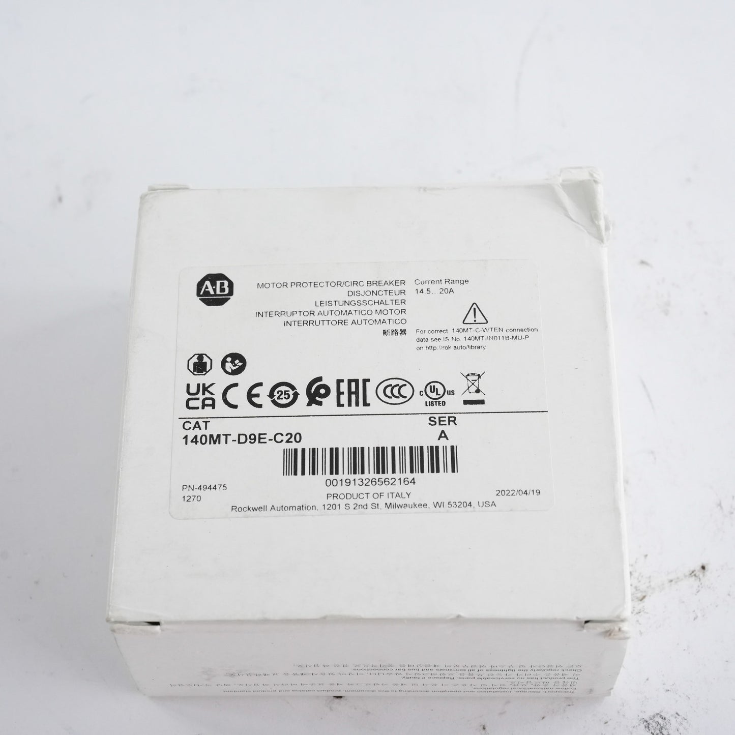 Allen Bradley 140MT-D9E-C20 /A Motor Protector Circuit Breaker - Open Box