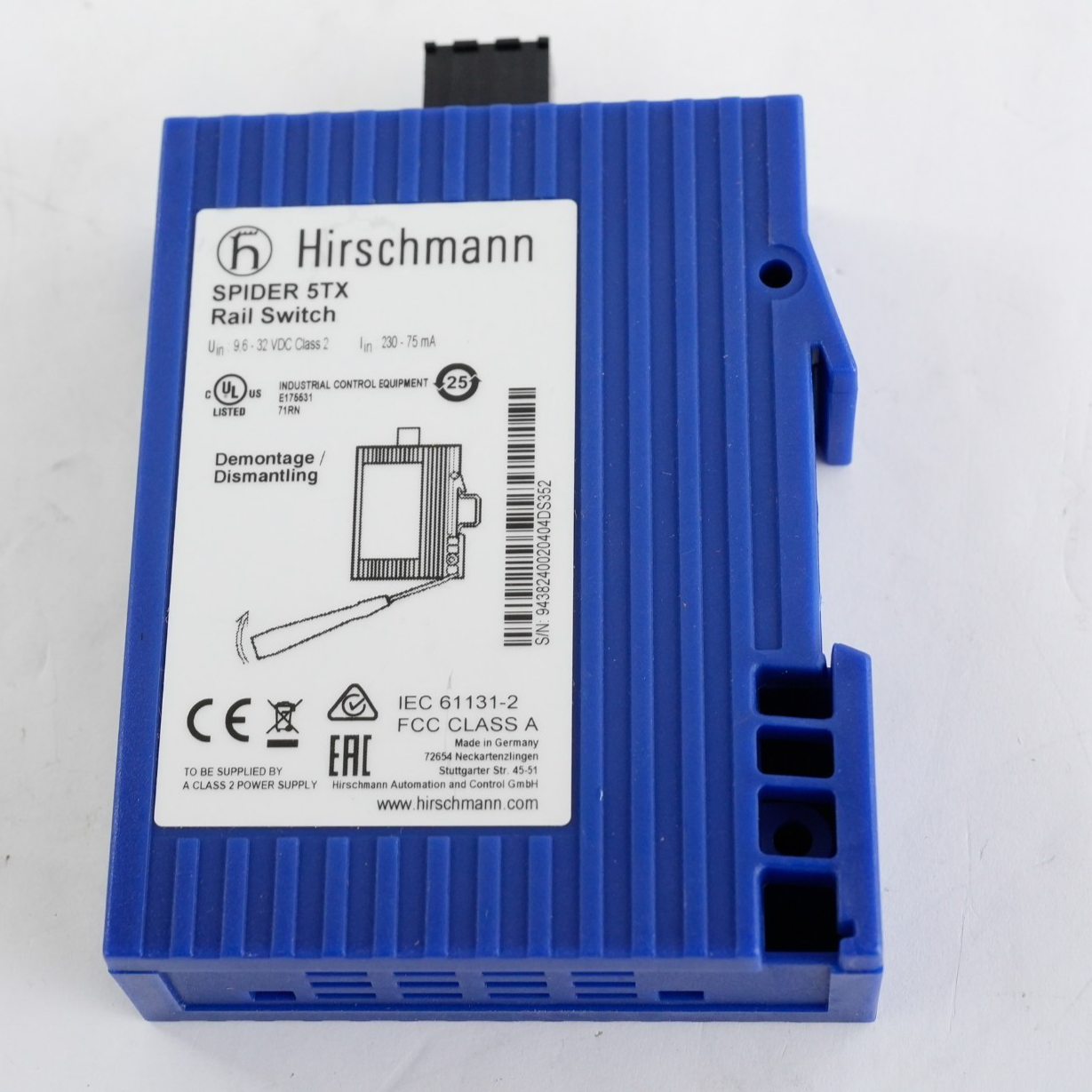 Hirschmann Spider 5TX Ethernet Rail Switch 5 Port 9.6-32 VDC