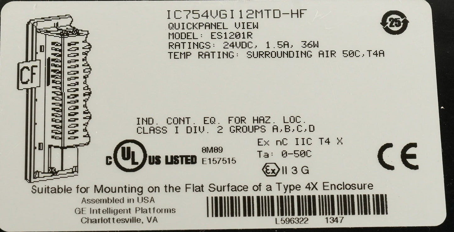 GE FANUC QuickPanel View ES1201R Display Panel HMI IC754VGI12MTD-HF