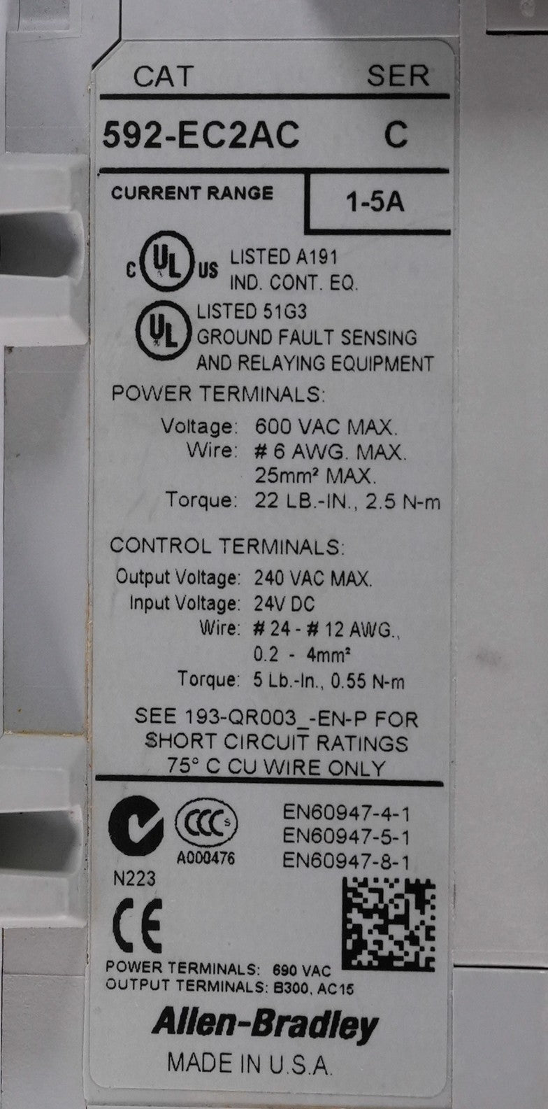 Allen Bradley 592-EC2AC /C E3 Plus Overload Relay DeviceNet 592EC2AC