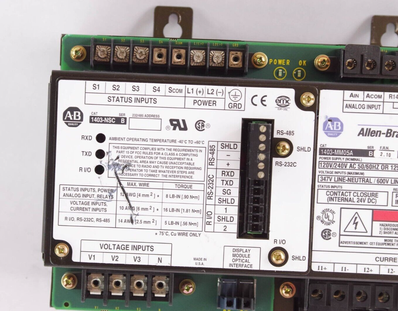 Allen Bradley 1403-MM05A / 1403MM05A Ser B Powermonitor II + 1403-NSC Ser B