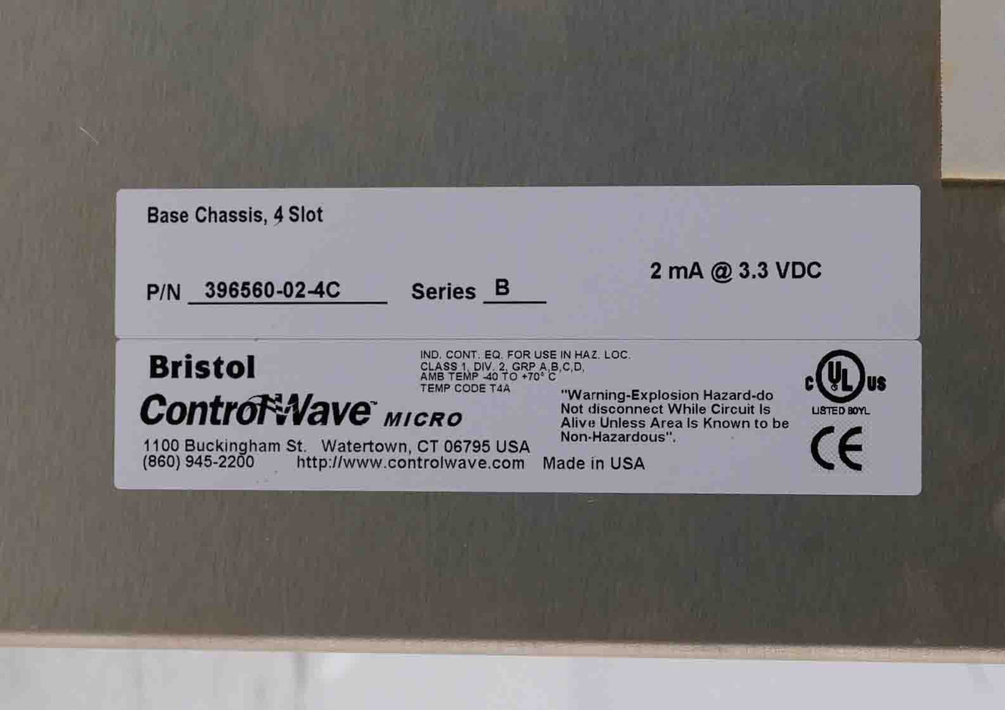 Bristol 396560-02-4C Series B ControlWave Micro 4-Slot Base Chassis 396560024C