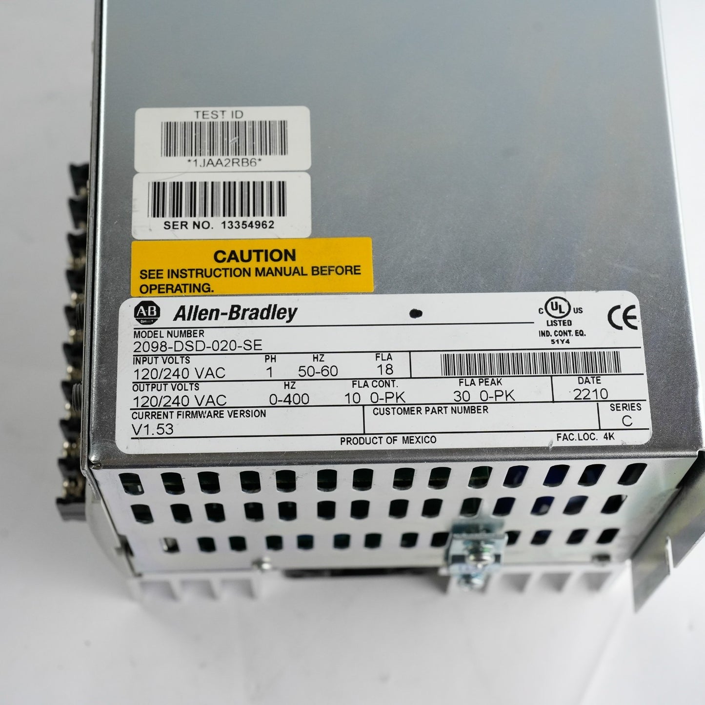 Allen Bradley Ultra 3000 2098-DSD-020-SE Ser C Servo Drive 100-240 VAC 10-30 AMP
