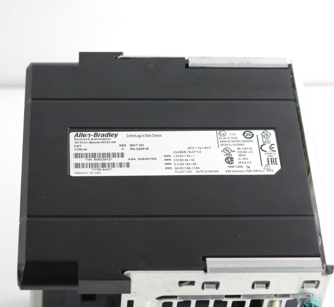 Allen Bradley 1756-PB50 Ser A Power Supply w/ 1756-A4 Ser C 4 Slot Chassis