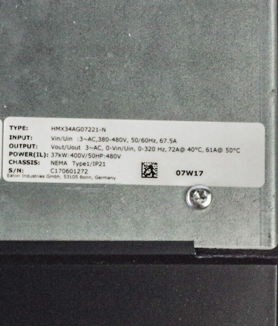 Eaton Cutler Hammer HMX34AG07221-N 50HP Drive H-Max 380-480V Variable VFD 72 A