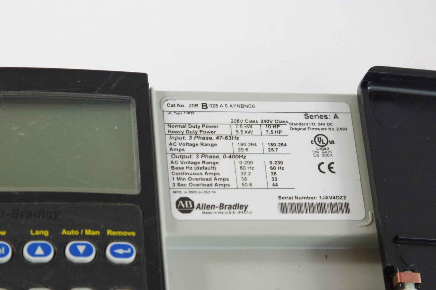 Allen Bradley PowerFlex 700 10HP VFD 20BB028A0AYNBNC0 240V + 1 Year Warranty