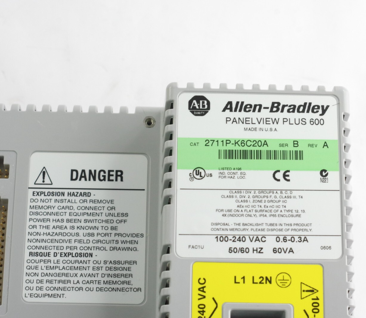 Allen Bradley 2711P-K6C20A /B Rev A Panelview Plus 600 Terminal - Refurbished