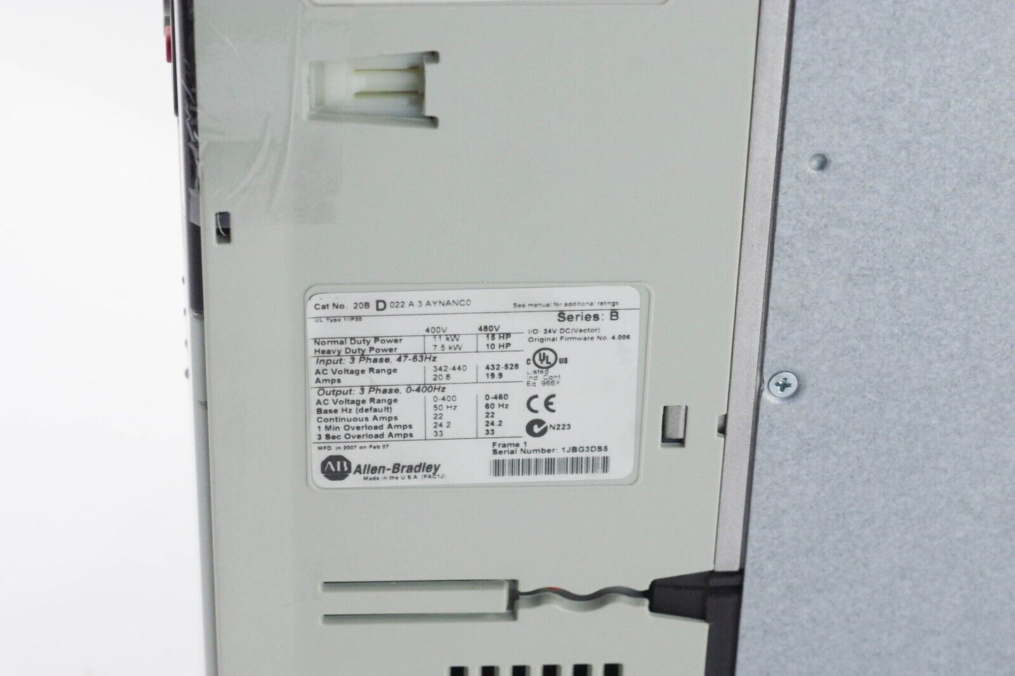 Allen Bradley 20BD022A3AYNANC0 PowerFlex 700 VFD 15HP / 20B D 022 A3AYNANC0