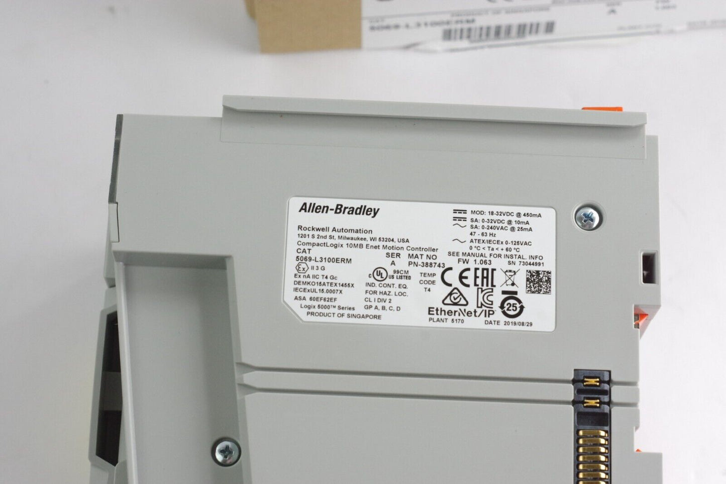 Allen Bradley 5069-L3100ERM /A CompactLogix 10MB Motion Controller - Open Box