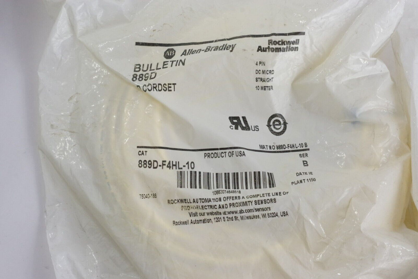 Allen Bradley 889D-F4HL-10 Ser B QD Cordset DC Micro Cable 4-Pin Female